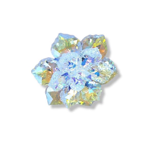 Radiant Irridecent Sparkling Crystal Petal Flower Brooch Pin - Picture 5 of 7